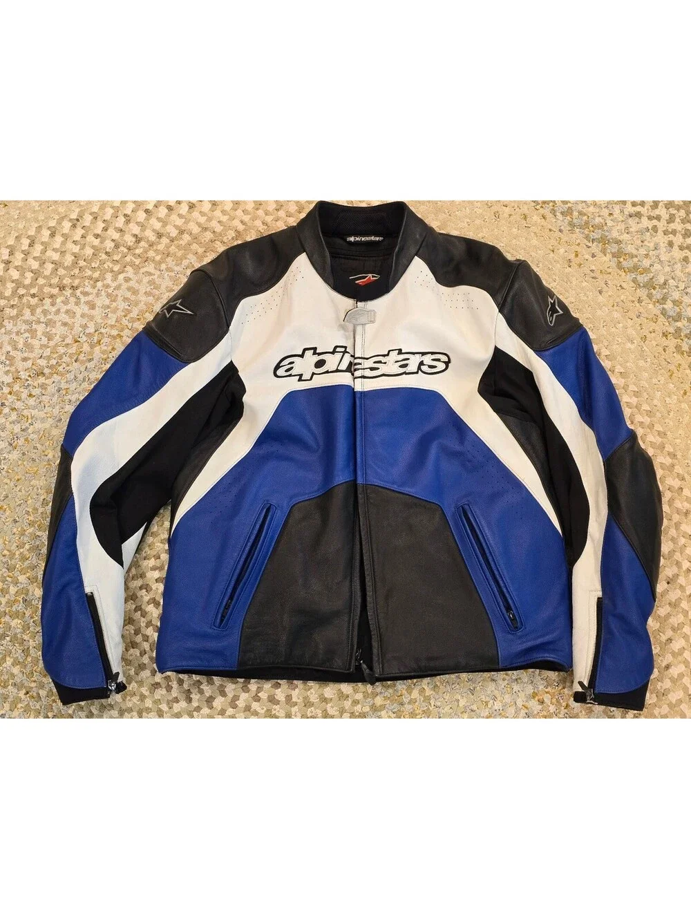 Y2K Alpinestars Technical Pilot Leather Motorcycle Jacket Blue White Black sz 48